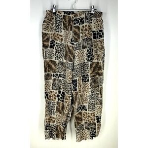 Hot‎ Cotton by Marc Ware Pants Linen Animal Print Cropped Elastic Waist Pull On